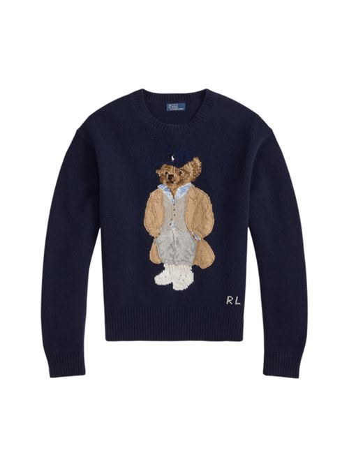 Maglia da donna in lana misto cashmere con BEAR ricamato, colore navy POLO RALPH LAUREN | 211972139001